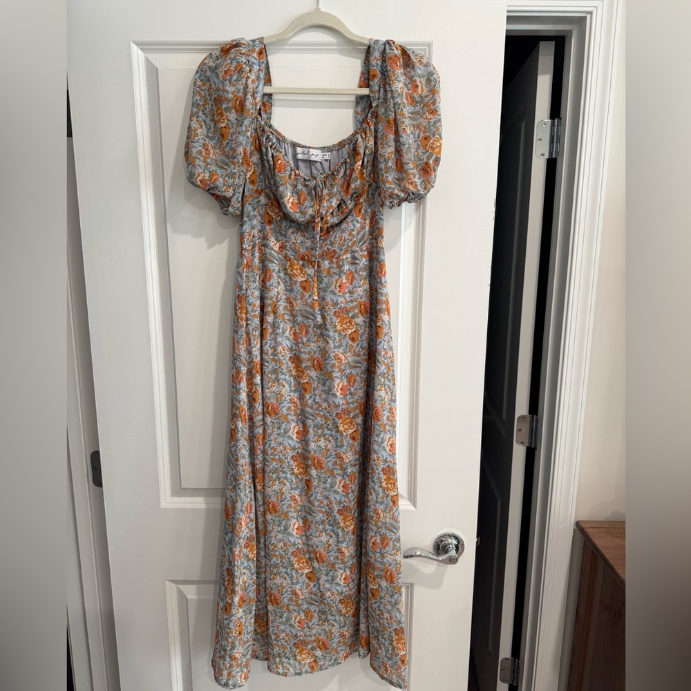 Petal & Pup Orange and Gray Floral Maxi Dress
